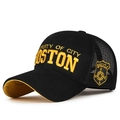 Berretto da baseball in rete nero con ricamo Boston giallo e patch laterale - Regolabile / Nero con ricamo giallo