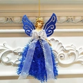 Angelo di Natale blu e oro con ali di pizzo e glitter per decorazione dell'albero - Blu