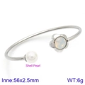 Silver steel bangle with shell pearl and opal flower detail, 56x2.5mm size - Silver Opal Flower Style (KB123092-K)