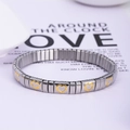 Italian style modular stainless steel stretch bracelet with gold heart charms - k0202-Silver with Gold Heart