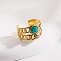 Vintage Goldring mit Türkisstein und doppelreihigem Ketten-Design für Damen - R01016-Türkis Doppelkette