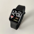 Digital sports watch in black with a square LED display and comfortable silicone strap - Black