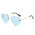 Fashionable heart-shaped rimless sunglasses in light blue with lightning bolt engraved lenses - Gold Frame Light Blue Lens