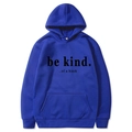Dark blue loose hoodie with be kind letter print featuring kangaroo pocket and drawstring - Blue 312 / S