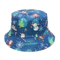 Donkerblauwe kerst-vissershoed met sneeuwpop-, kerstman- en sneeuwvlokpatronen - M(56-58cm) / Blauw