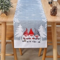 Christmas burlap table runner with blue gnome print and white snowflake patterns - 33X180cm / Gray