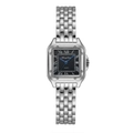 Square silver stainless steel watch with black Roman numeral dial and date window - Small / Silver Black