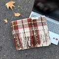 Plaid tassel scarf in red brown and beige mohair imitation cashmere flat lay on ground - Coffee White Plaid / 65-200CM