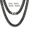 Macro detail of 8mm black stainless steel Cuban link chain with a secure lobster clasp - 60cm*8mm / Black