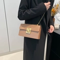 Bolso de hombro retro de cadena para mujer primavera casual chic de cuero con cierre - Marrón