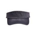 Close-up of washed grey cotton denim sun visor with reinforced stitching for outdoor use - Gray