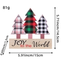 Plaid wooden Christmas tree table decor with JOY to the World message, 15cm x 14.5cm - JOY Christmas Tree