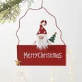 Christmas gnome metal welcome sign with Merry Christmas text and red hanging wire - Red Gnome Plaque