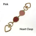 Pink and red enamel strawberry purse chain extender with gold heart clasps - Heart Clasp/Mixed Pink Red Strawberries / Light Gold/Pink/Red