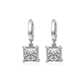 Elegant pair of silver S925 earrings featuring large square clear zircon stones - White Diamond Square Earrings Led-103