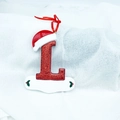 Sparkly red letter L resin Christmas tree ornament with Santa hat and hanging ribbon - Letter L