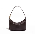 Borsa hobo in pelle intrecciata testa di moro con tracolla annodata e metallo oro - Viola Uva