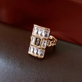 Makroaufnahme Goldring mit schwarzem Emaille-S und Zirkonia-Pflastersteinen - Gold