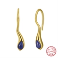 Elegant 925 sterling silver drop earrings with gold finish and blue turquoise fringe - Blue Gem Spiral Hook - Gold