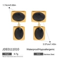 Waterproof gold stainless steel earrings with black oval stones, hypoallergenic design - Vintage Double Layer Geometric Rectangular Style (JDE0111010)
