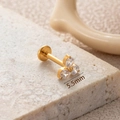 5.5mm gold F136 titanium labret stud with three-zircon flower top for cartilage piercing - 5.5mm / Gold-Clear White