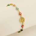 Gold evil eye chain bracelet with colorful beads and engraved letter Q charm - Letter Q