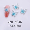 Blue 3D butterfly nail charms with translucent wings and silver frame 15.5x16mm size - Silver Frame Aurora Blue (AC46)
