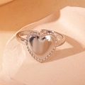 Bague cœur ouverte en acier titane argenté minimaliste avec bords perlés - Style Bord Perlé Cœur Argenté (3)