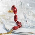 Ins style gold chain necklace with large red marble resin beads for women - Stainless Steel Marble Pattern Necklace / Red