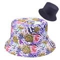 Detalle de sombrero de pescador con estampado de girasoles y gorro de sol negro reversible - Patrón de Onda de Girasol (Gorro Pescador-14)
