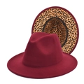 Classic burgundy wool fedora hat with stylish leopard print brim lining for unisex wear - Burgundy