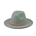 Detail of sage green wool fedora hat with a pink orange chain strap decoration - Adult (57-60cm) / Sage Green (04)