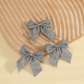 Three grey linen textured bows with silver metal bands for Christmas tree decor - 7*7.5cm (Set of 3) / Grey Style 10