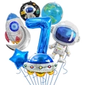 Detail of space theme foil balloon set with astronaut rocket and number seven - Space Theme Set - Number 7