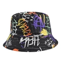 Streetwear black bucket hat with colorful graffiti prints and all-season outdoor style - Black Colorful Graffiti Style (FH310-6)