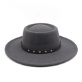 Dark gray wool felt flat top boater hat with black star studded ribbon for autumn winter - M (56-58cm) / Dark Gray