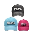 Family set of baseball caps in charcoal, sky blue and rose pink with towel embroidery - Family Set (PAPA+MAMA+MINI) / Black/Blue/Red
