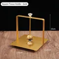 Golden square metal napkin holder with a crystal ball weighted arm on wood base - Square Style / Gold
