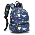 Detailed side view of 13-inch blue kids backpack with colorful marine animal prints - Navy Sea Life