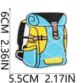 Detailed embroidery patch of a blue and yellow backpack showing 6x5.5cm size dimensions - Backpack Style