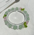 Handmade beaded bracelet featuring light green, pink, and clear beads with leaf charms - S025 - [green] Tulip Bracelet #sz215