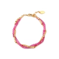 Bracciale a doppio filo con perle sfaccettate rosso rosa e accenti dorati - Quarzo Rosa E Rame / Bracciale Magenta