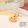 Golden zodiac chicken pendant with red enamel, size 13x12mm, for DIY jewelry making - H-7837 (Rooster)