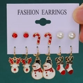 6-pair set of Christmas earrings featuring Santa, reindeer, and candy canes - 13 Reindeer Snowman Socks (6 Pairs Set)