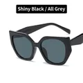 Cat eye oversized glasses frame in bright black finish with deep grey lenses for women - Bright Black / Gray