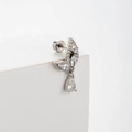 Silver leaf-shaped earrings with clear zircons and water drop pendant on a white stand - Zirconia Wing Drop Style (A169-6#) / Single Piece