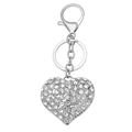 Sparkling silver heart keychain with crystal rhinestones and lobster clasp on white background - Silver