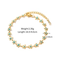 Detail of gold flower bracelet with blue enamel petals, length 16.5 plus 4cm extension - Gold Blue Oil Drip Small Flower Bracelet (JDBW2304013)
