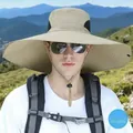 Men's outdoor sun hat in khaki with wide brim and adjustable chin strap for hiking - 15cm Large Brim Beige