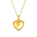 Golden heart-shaped pendant necklace featuring embossed letter F and beaded edge detail - Letter F Style (S-P151-F)